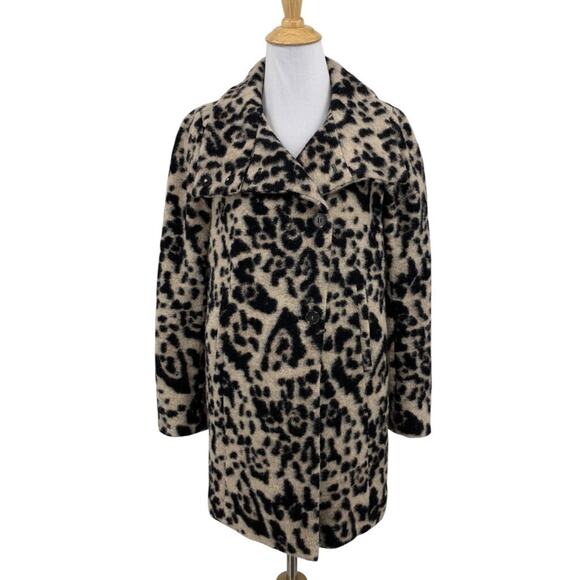 Ann Taylor Jacket Women PXS Petite Leopard Wool Blend Spotted Statement Pea Coat - Picture 1 of 12